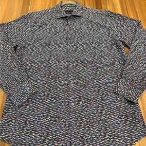🐟 Bugatchi Classic Fit Button Down Shirt – Multicolor Fish Print – Men’s XL